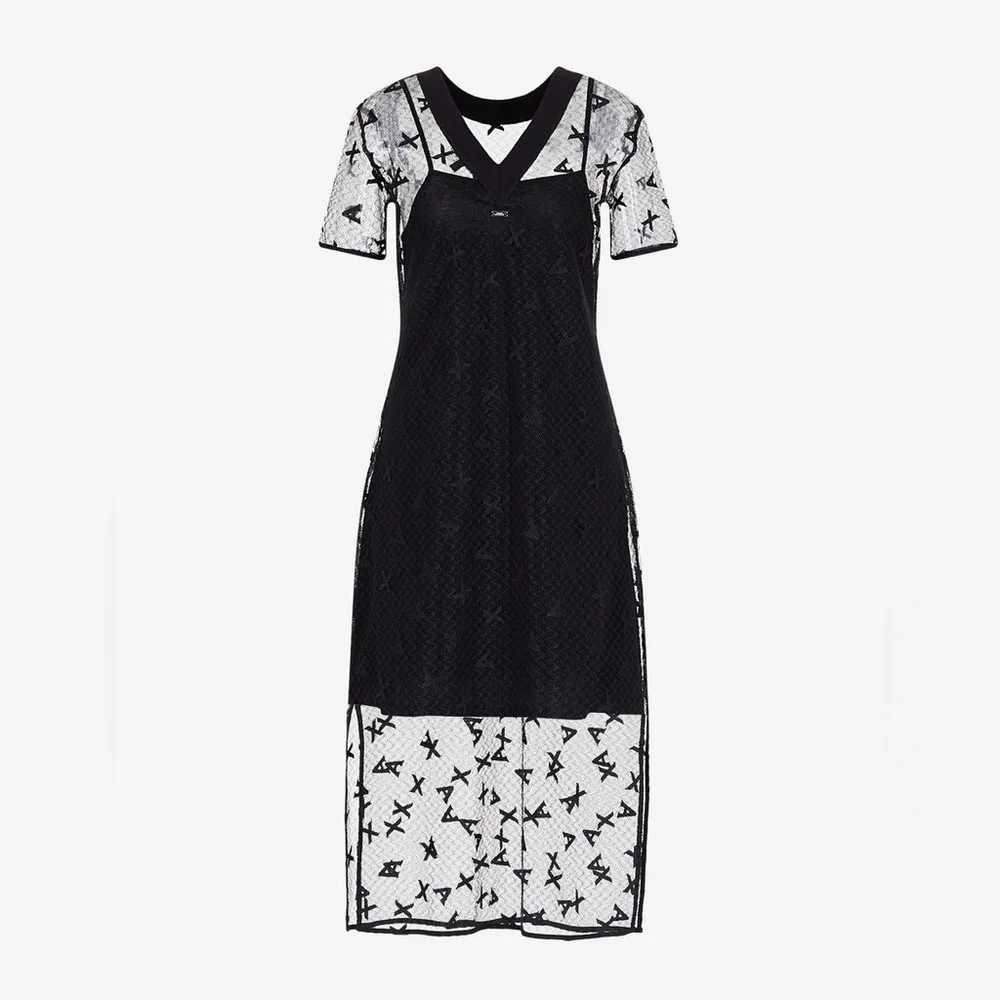 NWT Armani Exchange A/X Embroidered Black Mini / Midi Occasional Dress | Size 4 - Picture 5 of 7